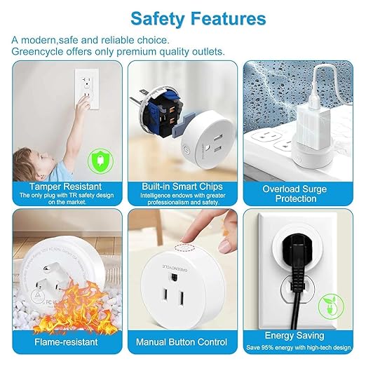Greencycle Smart Wireless Remote Control Outlet Plug,WiFi Outlets for Household,On Off Smart Outlets Switch Compatible with Tuya,Alexa and Google Assistant,Timer Outlet,No Wiring,White,1SW+3Outlets