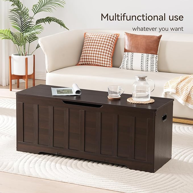 47.2" Storage Chest Extra Large,Storage Trunk with 2 Safety Hinges,Wooden Storage Bench,Shoe Bench,47.2x15.7x19.1 Inch,Easy Assembly,Storage Bench for Bedroom,Living Room,entryway(Espresso).