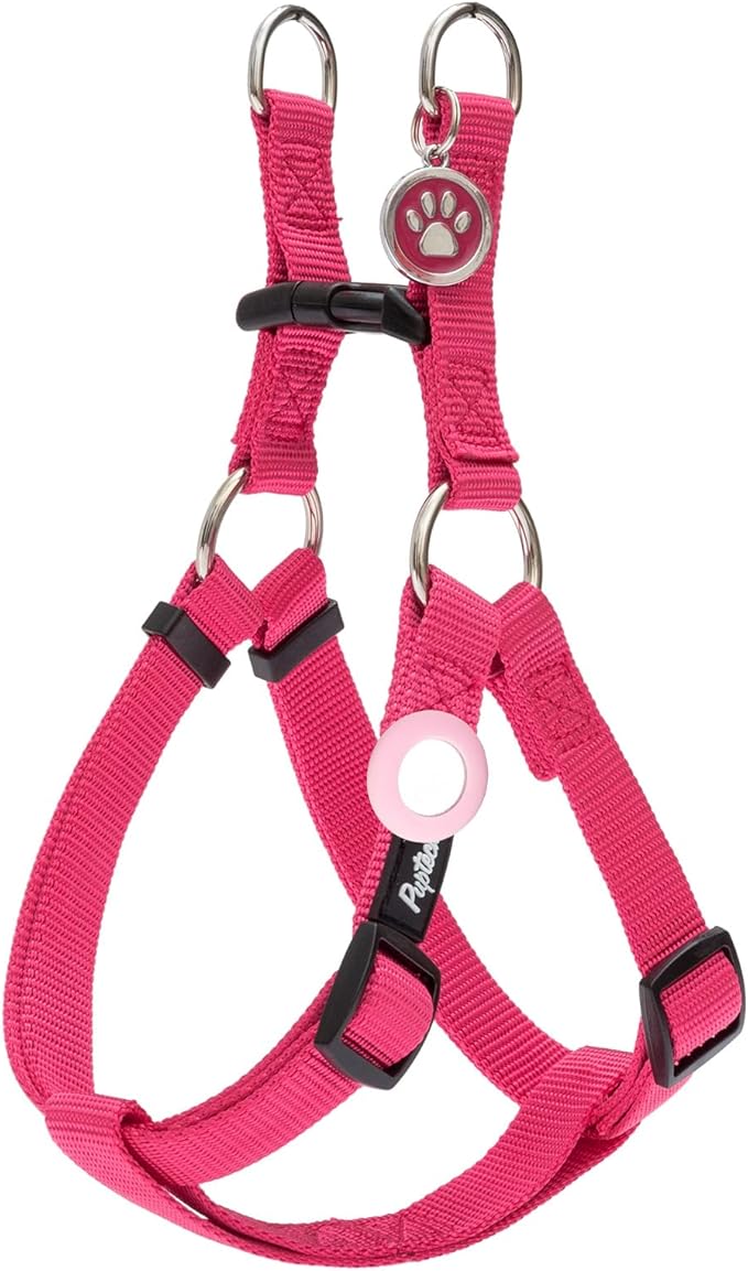 PUPTECK No Pull Dog Harness Soft Adjustable Basic Nylon Step in Puppy Vest Outdoor Walking with ID Tag and A-ir Tag Case, Hot Pink, L