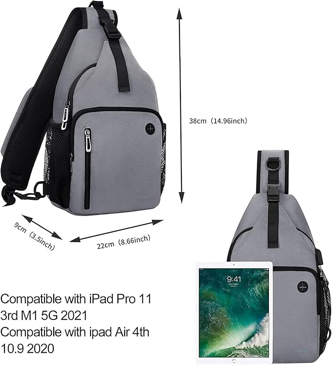 MOSISO Sling Backpack Bag, Crossbody Shoulder Bag Travel Hiking Daypack Chest Bag with Front Square Pocket&USB Charging Port