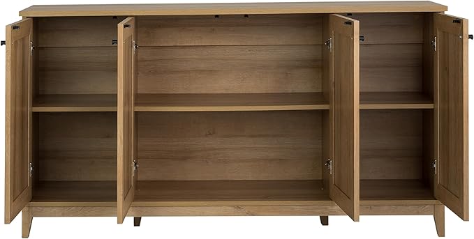 Prepac Yaletown 4 Panel Door Console Table with Storage, Oak Storage Cabinet with Doors and Shelves, Sideboard Storage Cabinet 60" W x 32" H x 16" D, OCBG-2220-1