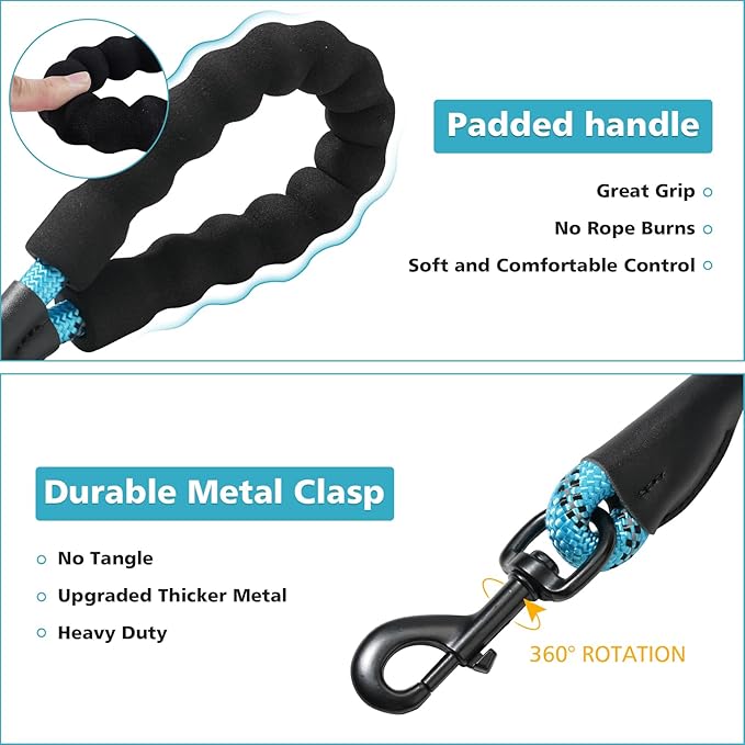 Rttochfy Rope Dog Leash 2/4/5/6/8/10 FT with Comfortable Padded Handle and Highly Reflective Threads for Small Medium and Large Dogs Heavy Duty (1/2"-5 FT, Blue)