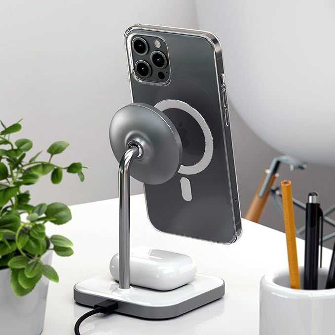 Satechi Aluminum 2-in-1 Magnetic Wireless Charging Stand, for iPhone 17/16/15/14/13/12 Series, AirPods Pro 3/2/1, AirPods 4/3