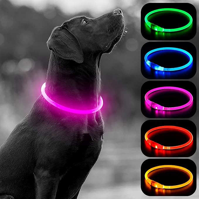 HIGO LED Dog Collar, USB Rechargeable Light Up Dog Collars Glow in The Dark, Waterproof LED Dog Necklace for Your Dogs Walking at Night (Pink)