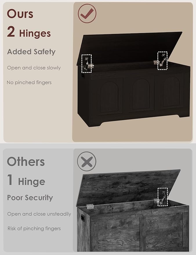 DINZI LVJ Storage Chest, 39.4” Wooden Toy Box with 2 Safety Hinges, Entryway Shoe Bench with Flip-Top, Sturdy Large Storage Trunk for Living Room, Bedroom, Playroom, Easy Assembly, Espresso