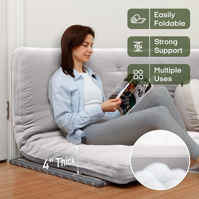 ZonLi Japanese Floor Futon Mattress Queen Size 80"x 60", 100% Cotton Cover 4'' Thicken Tatami Mattress, Foldable Sleeping Pad, Portable Dormitory Tatami Mat, Roll Up Floor Lounger Bed for Adult