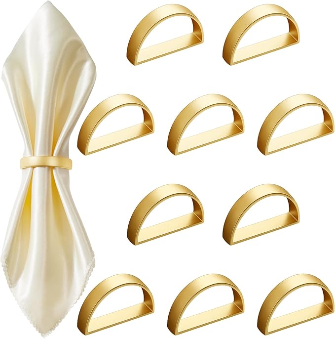 40 Pcs Stainless Steel Napkin Rings Metal Napkin Ring Holders Valentine's Day Modern Serviette Buckles Metallic Adornment for Spring Table Kitchen Dinner Party Wedding(Matte Gold Semicircle)