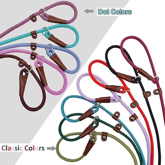 BTINESFUL 7ft Slip Lead Dog Leash, 1/4" Dog Training Leash for Small Medium Dogs, 14+ Colors, Nylon Rope No-Pull Lead