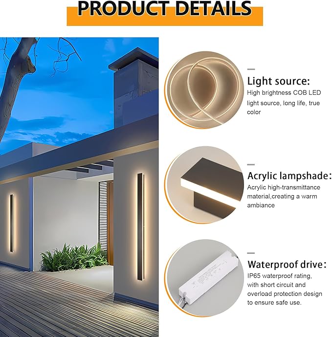 Outdoor Wall Lights Exterior,31.5inch Black Outdoor Light Fixtures Wall Mount,3000k Waterproof Modern Porch Lights Wall Sconce,Long LED Linear Outside Lighting for Garage,Courtyard