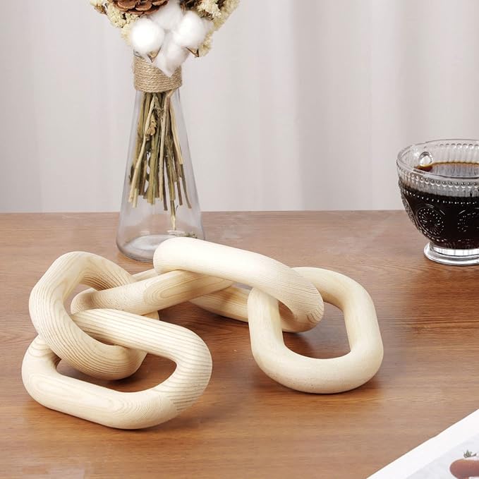 HMASYO Wood Chain Link Decor, 5-Link Wooden Decorative Chain Home Decor Accents, Coffee Table Decor, Shelf Decor Aesthetic, Bookshelf Table Decorative Objects for Living Room, Housewarming Gifts
