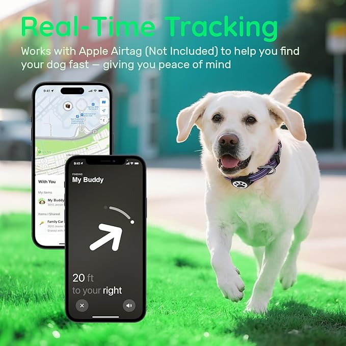 Airtag Dog Collar, Reflective Ultra-Durable Nylon Padded with QR Buckle & IP68 Waterproof Air Tag Holder Compatible for Apple AirTag, Comfortable for Small Medium Large Dogs (Purple, XS)