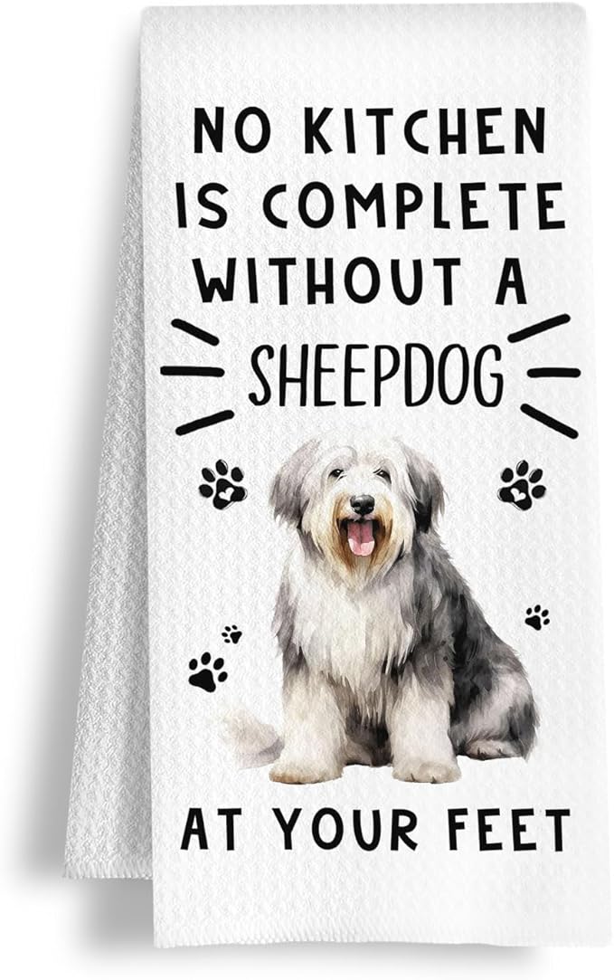 Funny Sheepdog Hand Towels for Kitchen Home Bathroom Decor, A Kitchen is Not Complete Without A Sheepdog Dish Towel, Dog Lovers Gift, 16×24 Inch