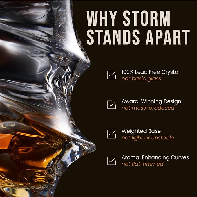 TSUKIGLASS® Storm Premium Japanese Crystal Whisky Glasses Set of 4 - Gift Ready Box, 100% Ultra Clarity Lead-Free Crystal, 10oz Tumblers for Bourbon, Scotch & Cocktails, Luxury Gift for Men