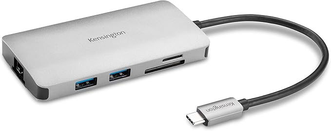 Kensington UH1400P 8-in-1 USB-C Hub with 85W Pass Through Charging Power Delivery, 4K 60Hz HDMI, Ethernet, MicroSD Card, 3 USB-A 3.2 for M1 /M2 Macbook Pro Air, HP, Lenovo, iPad Pro, Silver (K33820WW)