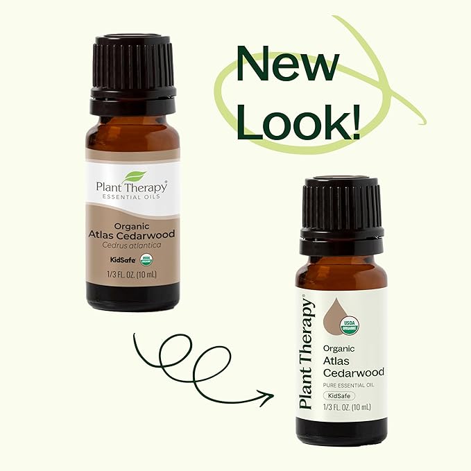 Plant Therapy Organic Atlas Cedarwood Essential Oil 100% Pure, USDA Certified Organic, Undiluted, Natural Aromatherapy for Diffusion, Skin, and Hair, Therapeutic Grade 10 mL (1/3 oz)