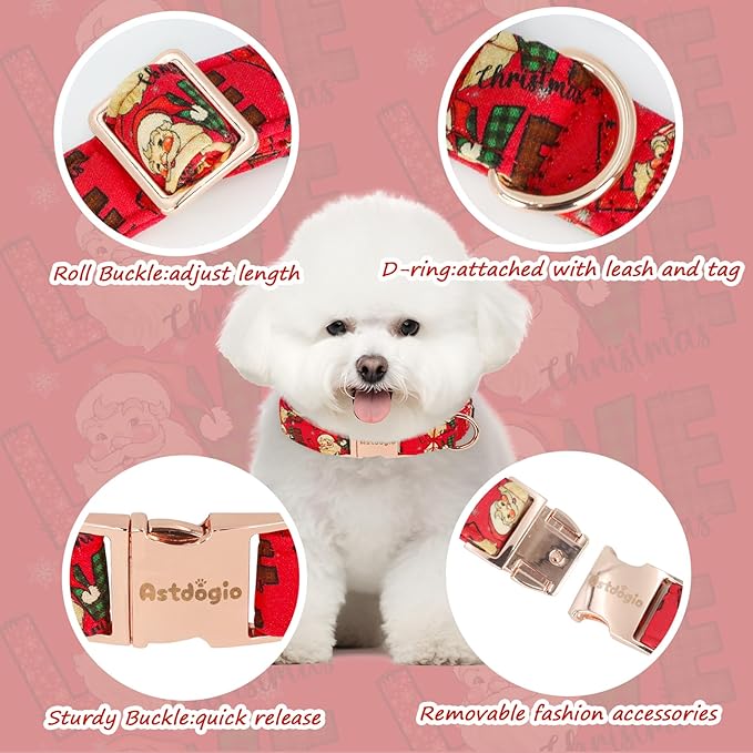 Christmas Dog Collar竊똕oft Cotton Dog Collars for Extra Small Dogs, Dog Christmas Collar with Santa for Small Medium Large Dogs, Adjustable Red Collars Perfect for Girl or Boy Dog Collars-XS