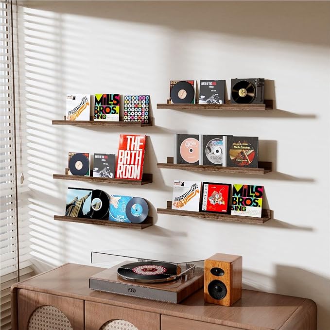 Wall Shelves for Living Room, Nursery Book Shelves Black Bathroom Shelves Over Toilet Floating Shelves for Wall, Modern Wood Storage for Bedroom, Kid's Room, Kitchen, 36inch, Set of 6