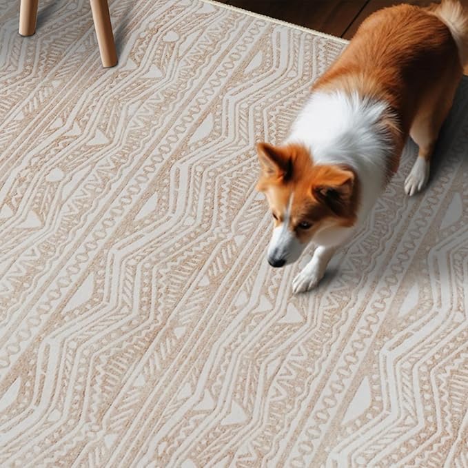 2x6 Rug Runners Washable - Moroccan Hallway Runner Rug Non Slip Kitchen Runner Low Pile Soft Indoor Floor Mat Front Door for Bedroom Entryway Laundry 2x6 Beige