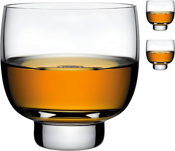 NUDE Whiskey Glasses Set of 2 – Malt 8.75 oz Handmade Lead-Free Crystal Old Fashioned Rocks Glasses for Whisky, Scotch & Bourbon – Minimalist Design, Heavy Base, Luxury Gift Set