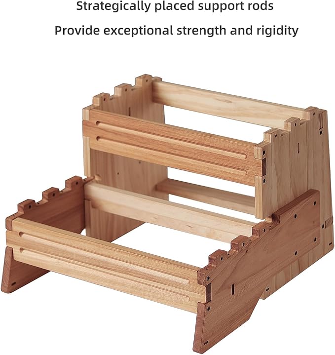 16" Wooden Two Step Stool for Adult & Kid, Wider, Deeper & Safer Bedside Steps, Anti-Slip. Riser 2-Step Spa & Hot Tub Stairs for Pool, Heavy Duty for Kitchen, Bathroom, Closet, High Bed Step