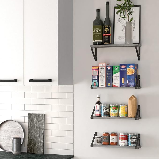 Wallniture Ponza 17'' x 4.5'' Floating Wall Shelf Bathroom, Small Wood Book Shelves for Wall Storage, Wall Mounted Shelf, Dining Room, Bedroom, Living Room, Office & Kitchen Organization, Gray, 10pcs