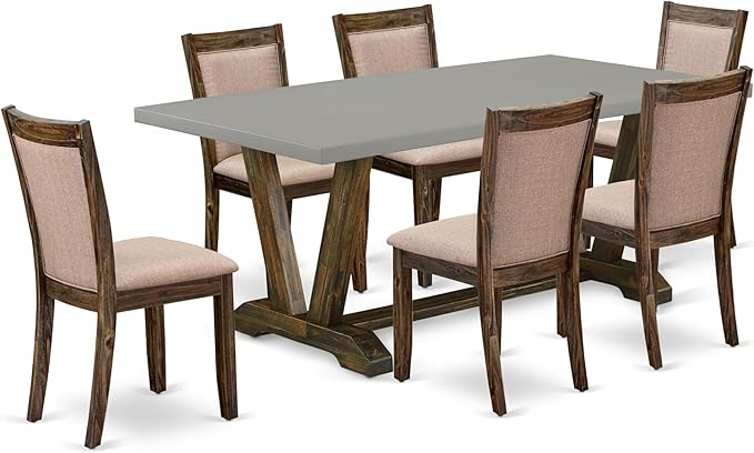 East West Furniture V797MZ716-7 7 Piece Dining Table Set Consist of a Rectangle Kitchen Table with V-Legs and 6 Dark Khaki Linen Fabric Parson Dining Chairs, 40x72 Inch, Multi-Color