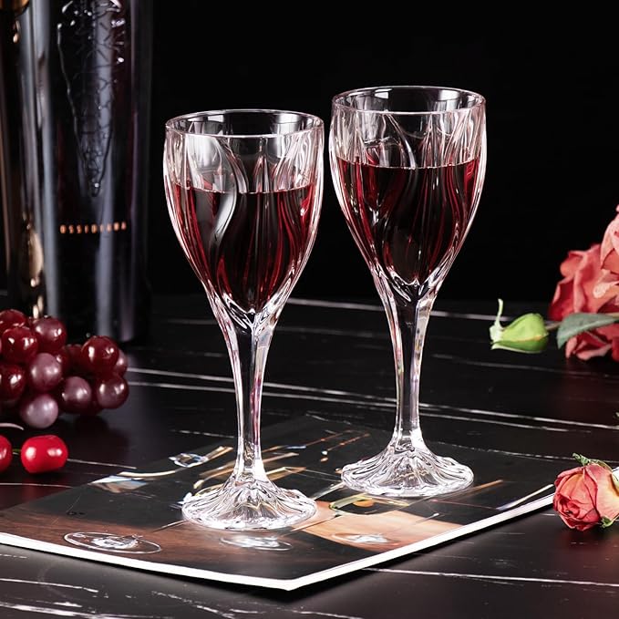 KAMMAK Wine Glasses Set of 2, 8 oz Hand Blown Crystal Bordeaux Wine Glasses, Thin Rim & Long Stem, Perfect for Red & White, Daily Use, Wedding Anniversary or Birthday Gift with Gift Box, Ocean