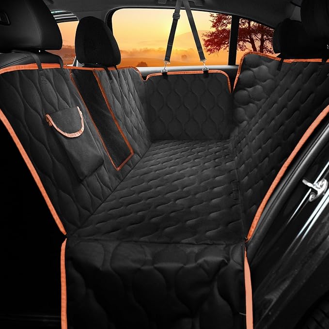 Waterproof Dog Car Seat Cover for Back Seat,Collapsible Scratchproof Dog Car Seats Covers,Nonslip Dogs Seat Cover with Mesh Window,Storage Pocket,Side Flaps,Universal Size Fit for Car/Truck/SUV