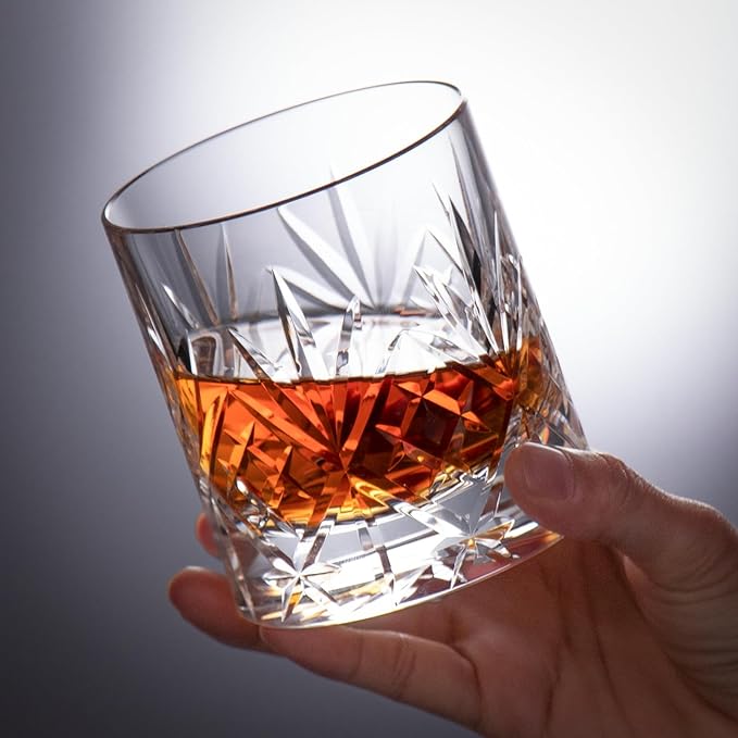 KAMMAK Crystal Whiskey Glasses Set of 2, Handcrafted 7.1oz Old Fashioned Glasses Stemless, Luxury Cocktail Glasses, Hand Blown Scotch Cup for Women, Men Gift for Rocks, Bourbon Barware, Bar