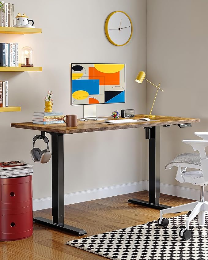 ErGear Electric Standing Desk, 55 x 27.5 inches, Height Adjustable Computer Desk with Memory Smart Panel, Vintage Brown