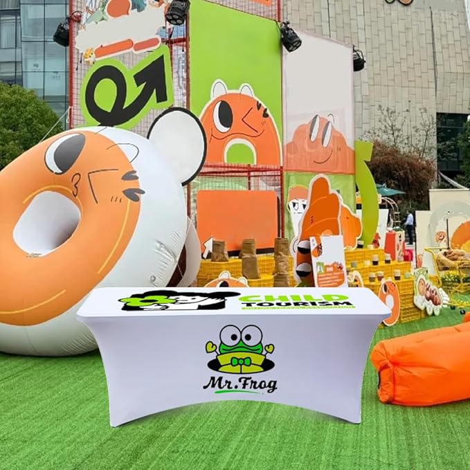 Personalized Table Cloth with Logo Image Customized Tablecloth 4FT/5FT/6FT/8FT Spandex Customized Table Cover Promotional Business Tradeshow Events Birthday Party Wedding (4FT Spandex(Closed back))