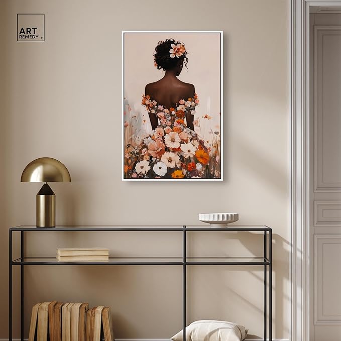 Autumn Bloom Dress Canvas Print Fashion Wall Decor by Art Remedy, White Frame, 20 x 30