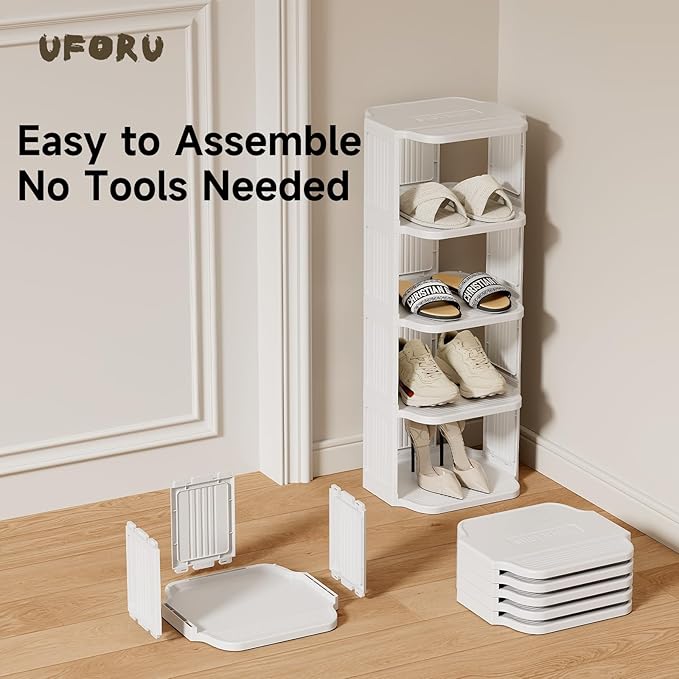 Small Shoe Rack, 5 Tier Plastic Vertical Shoe Rack for Small and Narrow Spaces, Free Standing Shoe Organizer for Closet, Entryway