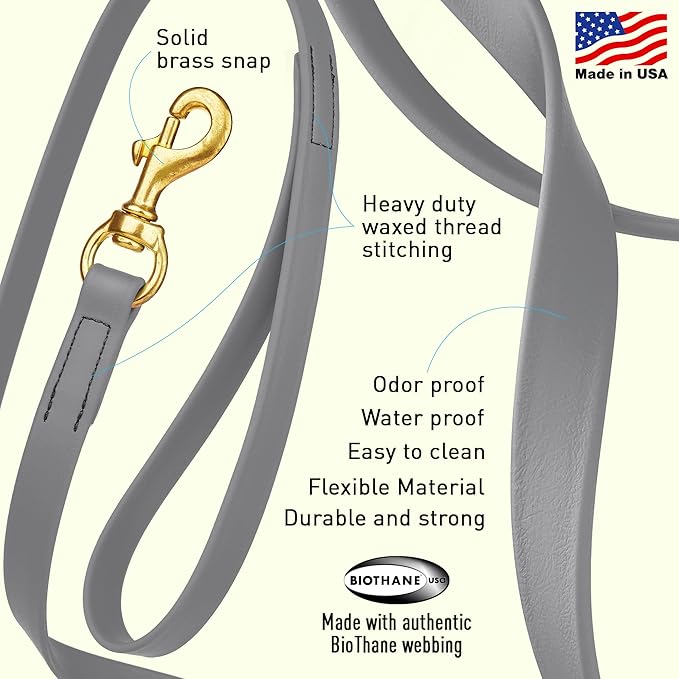 Viper Biothane K9 Working Dog Leash Waterproof Lead for Tracking Training Schutzhund Odor-Proof Long Line with Solid Brass Snap for Puppy Medium and Large Dogs, 33ft Battleship Gray