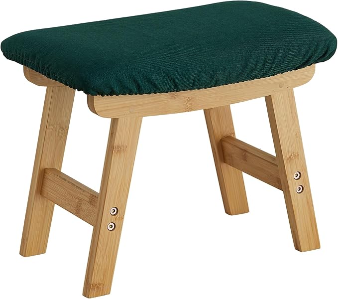 Foot Stool Ottoman Foot Rest Under Desk,Small Stool for Living Room, Bedroom and Kitchen (Natural Legs - Green Stool Surface)
