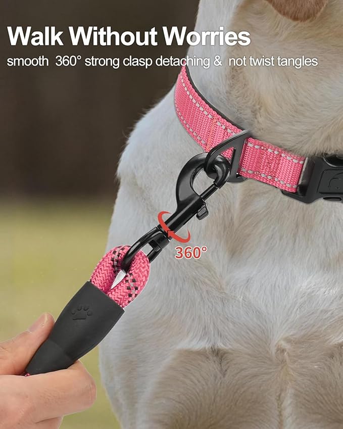 Joytale Dog Leash for Large Dogs, Heavy Duty Nylon Leashes with Comfortable Padded Handle and Highly Reflective Threads, Ideal for Walking and Training, Pink, 5'횞1/2''