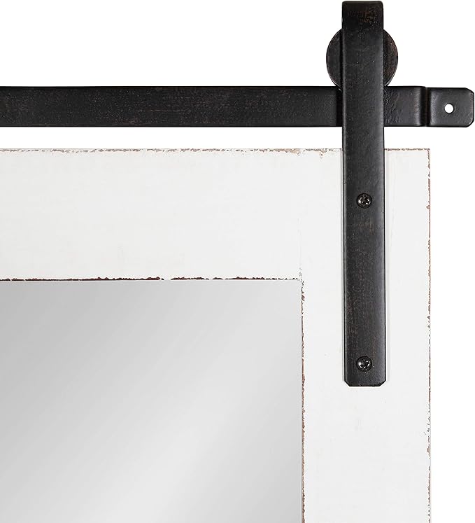 Kate and Laurel Cates Farmhouse Wood Framed Full Length Panel Mirror, 18 x 50, White, Barn Door-Inspired Rustic Mirrors for Wall