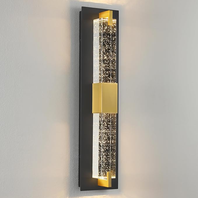 WOSHITU LED Wall Sconce Light: 19 Inch Black & Gold Modern Sconces Wall Lighting 3000K Dimmable Crystal Wall Lamps Indoor Bathroom Sconce Mount Light Fixtures for Living Room/Bedroom/Hallway