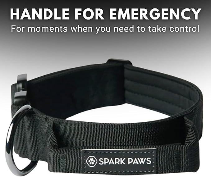 Spark Paws Tactical Dog Collar - Heavy Duty, Premium Quality, Thick and Durable for Large and Medium Dogs - Black - L