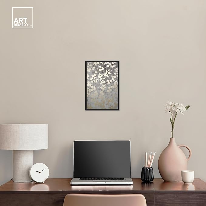 Art Remedy Silvery Gray Garden Canvas Elegant Floral Wall Art, Black Frame, 10" x 15"
