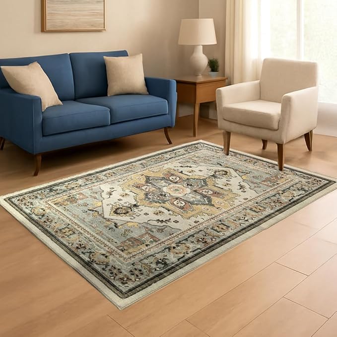 Muddy Mat짰 Floral Multicolor 5x7 Boho Area Rug ??Washable Area Rugs for Living Room, Bedroom & Dining Room ??Modern Soft Low Pile Non Slip Carpet ??Pet Friendly Waterproof Foldable Rugs for Home