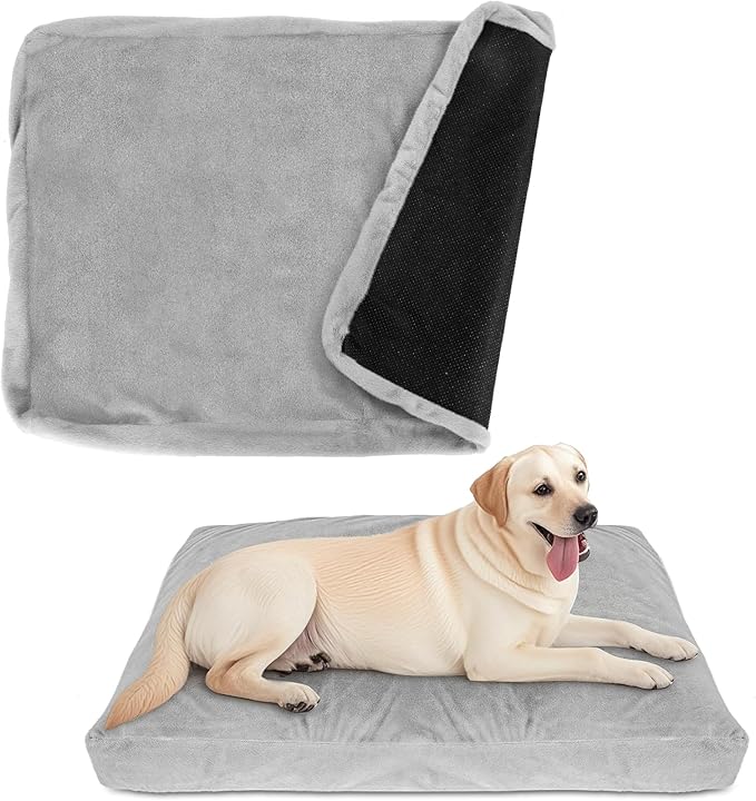 Faux Fur Dog Bed Covers – Ultra Soft Rose Velvet, Removable & Washable, Cozy & Durable,Large Pet Bed Cover Only (No Filling) – Gray, (Fleece Gray, 42" L x 28" W x 4.5" Th)