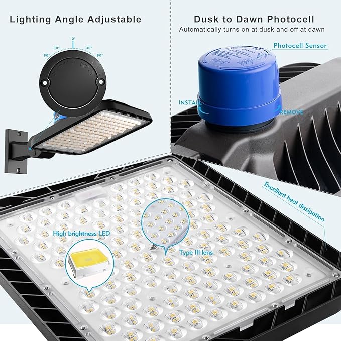 Lightdot ETL 150W Parking Lot Lighting 21000Lm 5000K LED Parking Lot Lights with Smart Photocell IP65 Waterproof Arm Mount LED Pole Light for 16~30Ft Height Yard/Driveway-2Pack 7Yrs Warranty