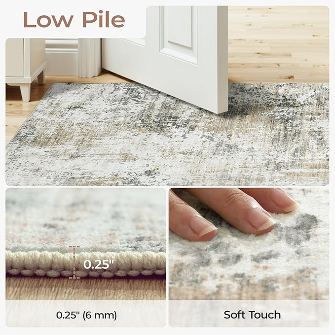 8x10 Area Rugs for Living Room, Abstract Neutral Large Washable Rug, Modern Soft Non-Slip Floor Carpet for Bedroom Dining Room Home Decor, Brown Tan