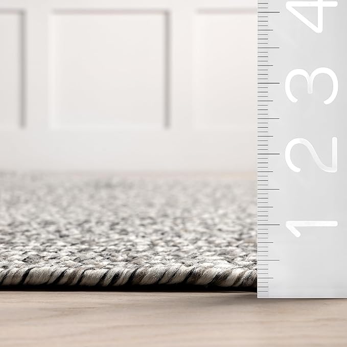 nuLOOM 2' x 3' Solid Hand Braided Indoor/Outdoor Area Rug, Pet-Friendly, High Traffic, Weather Resistant, for Patio, Balcony, Bedroom, Living Room, Dining Room, Wynn Salt And Pepper