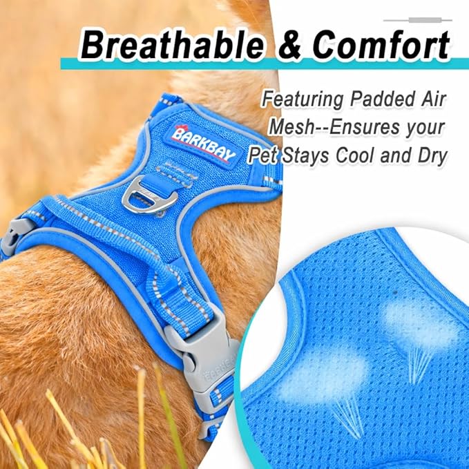 BARKBAY Dog Harness No Pull Mesh for Large Dogs - Adjustable, Reflective, Comfortable, No Choke, Heavy-Duty - Perfect for Outdoor Training, Walking, and Hiking-Strong & Durable- XL & Blue Mesh