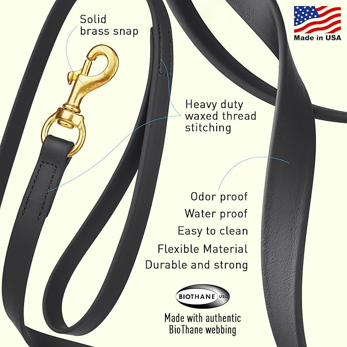 Viper Biothane K9 Working Dog Leash Waterproof Lead for Tracking Training Schutzhund Odor-Proof Long Line with Solid Brass Snap for Puppy Medium and Large Dogs, 20ft Black