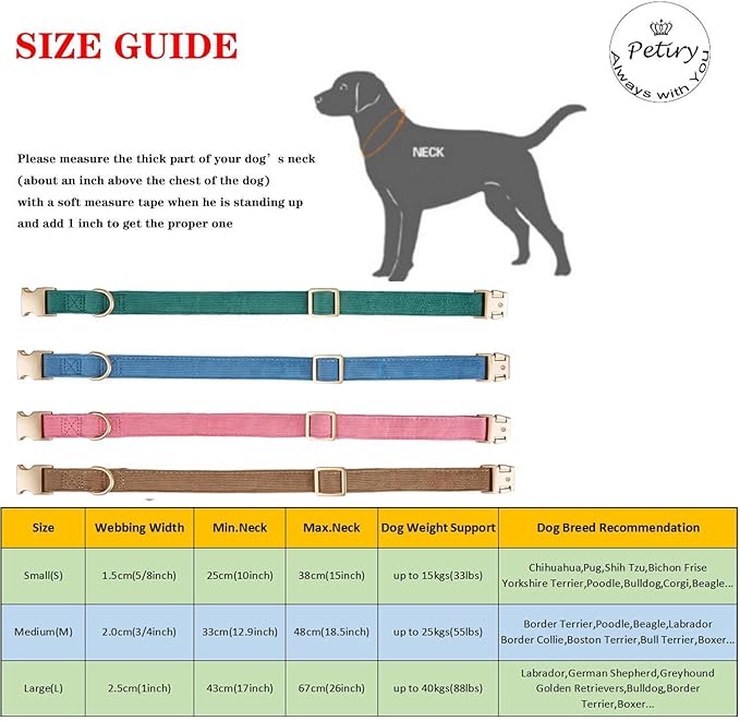 Soft Corduroy Fibric Dog Collar, Quick Side Release Buckle, for Medium Dogs.(White,Medium:12-19")