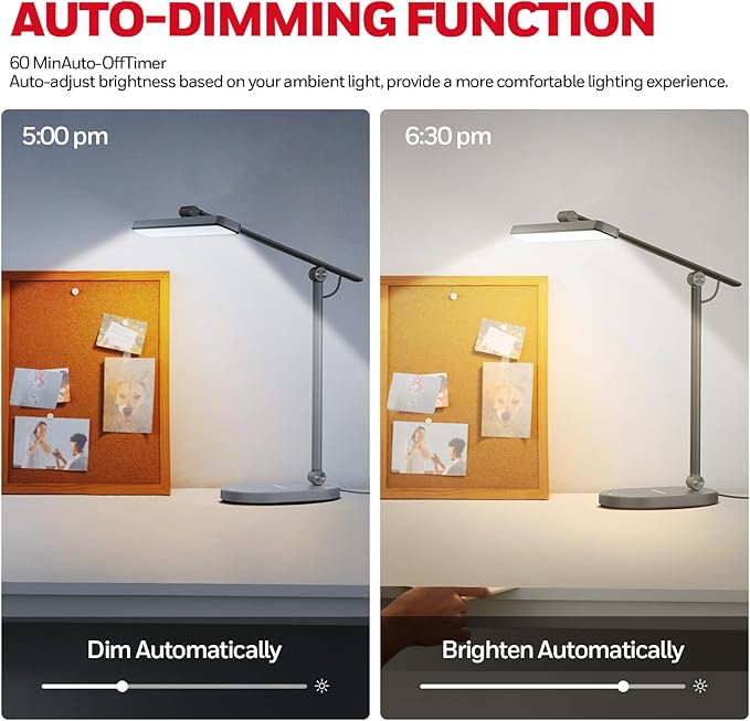 Honeywell Desk Lamp for Home Office, H4 Sunturalux™ Eye-Caring LED Desk Light, 700LM Dimmable Desk Lamp with Timer, Adjustable Desk Reading Light, Touch Auto Dimming Table Lamp for Study, Bedroom