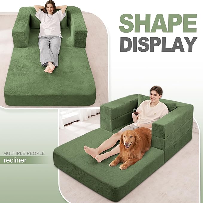 Futon Sofa Bed with Pillow, 3-in-1 Sleeper Sofa Bed with Removable Cover, Convertible Floor Sofa Bed, No Assembly Boneless Couch for Living Room, Bedroom